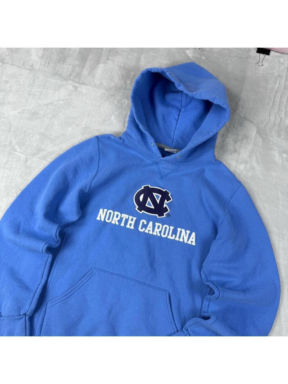 Y2K North Carolina Tar Heels Hoodie Blue Russell Athletic Logo Size S Fleece VTG - Picture 3 of 9